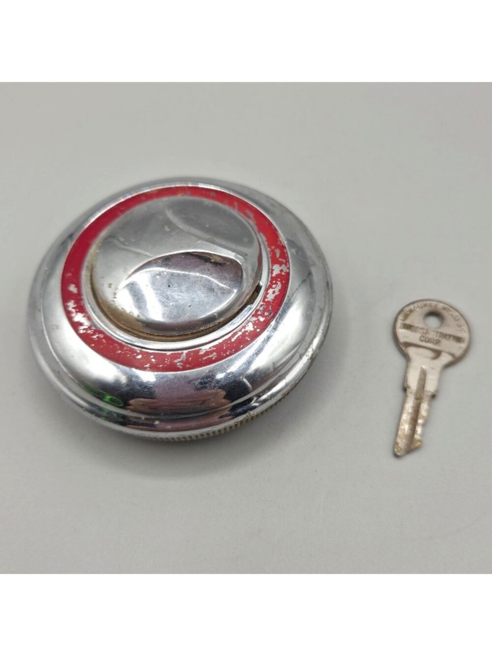 1932 - 1950 Ford Locking Gas Cap Chrome Red Trim With Original Key